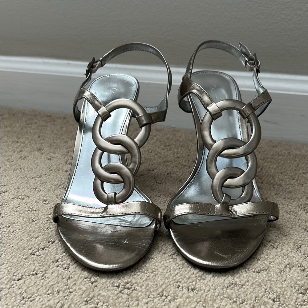Calvin Klein Silver Sandals with Stiletto Heel and Ring Design